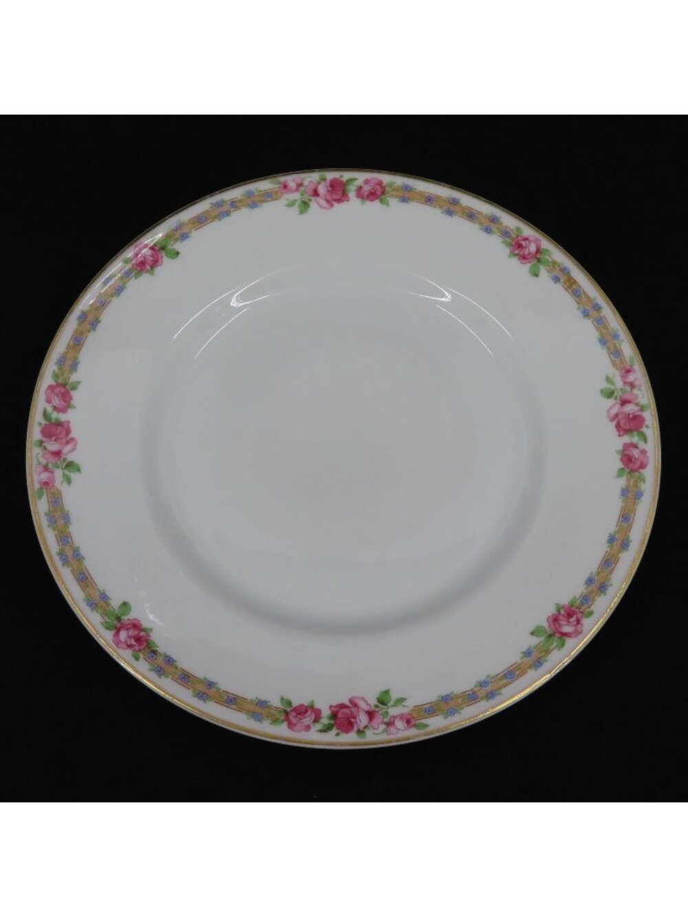 L Bernardaud Limoges Pink Rose Floral Flower Gold Gilt Trim Plate 8.35in France
